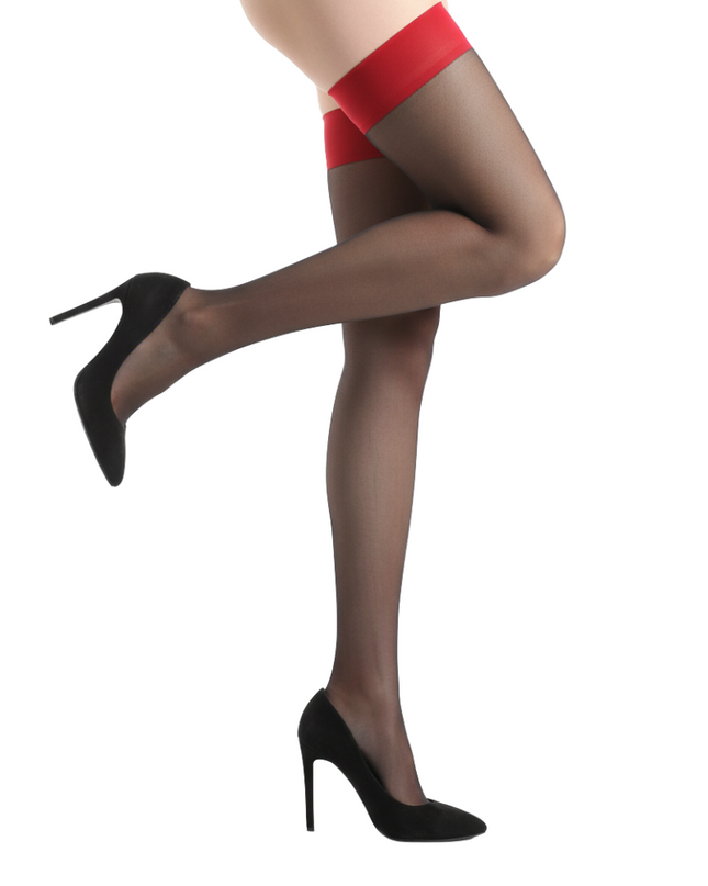 Overkneestrümpfe Klassik - Black - Red